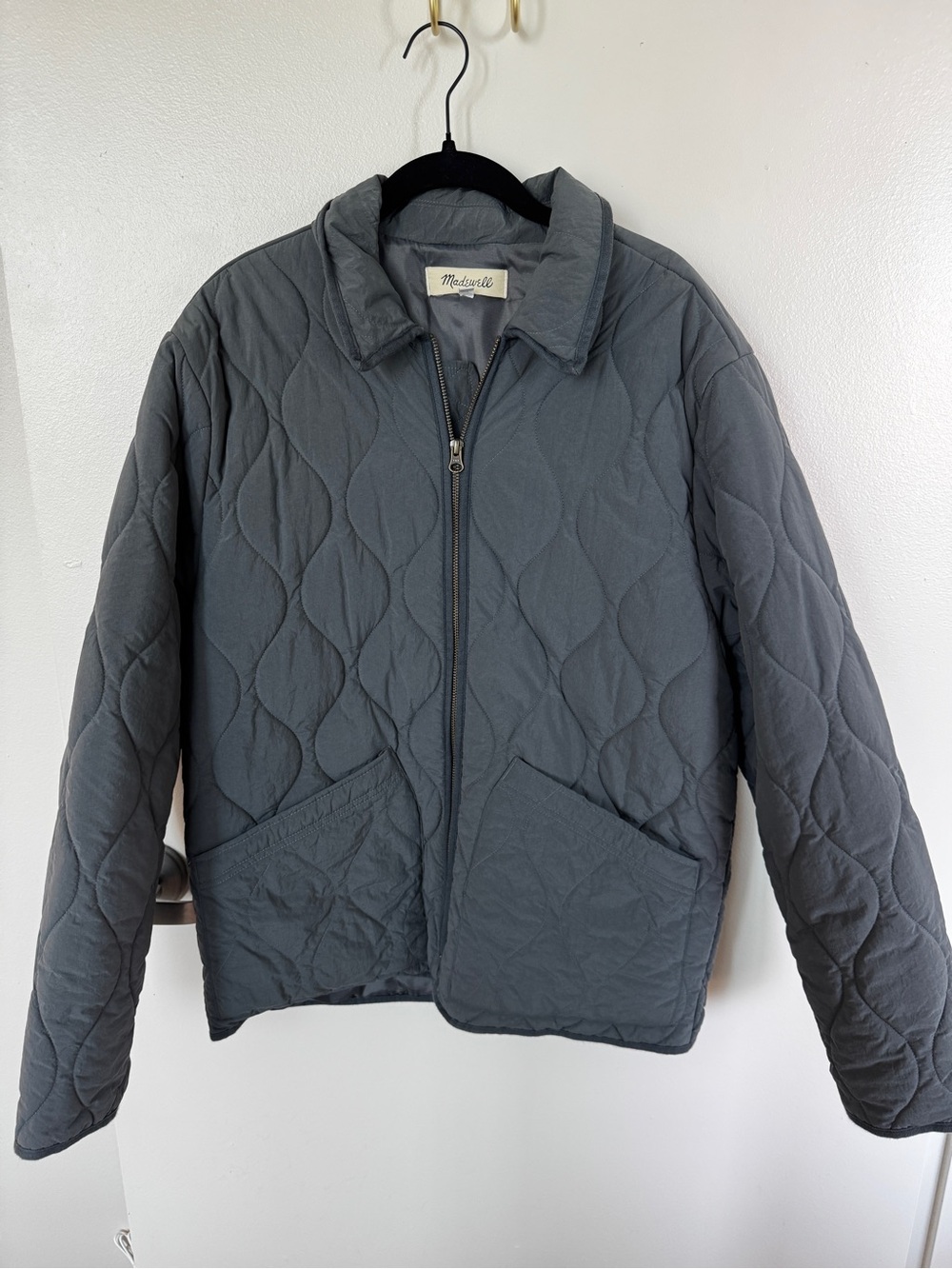Madewell Quilted Zip Jacket in Charcoal Gray